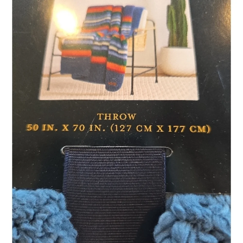 Pendelton NWT Serape Stripe Sherpa Denim Multi Throw 50
